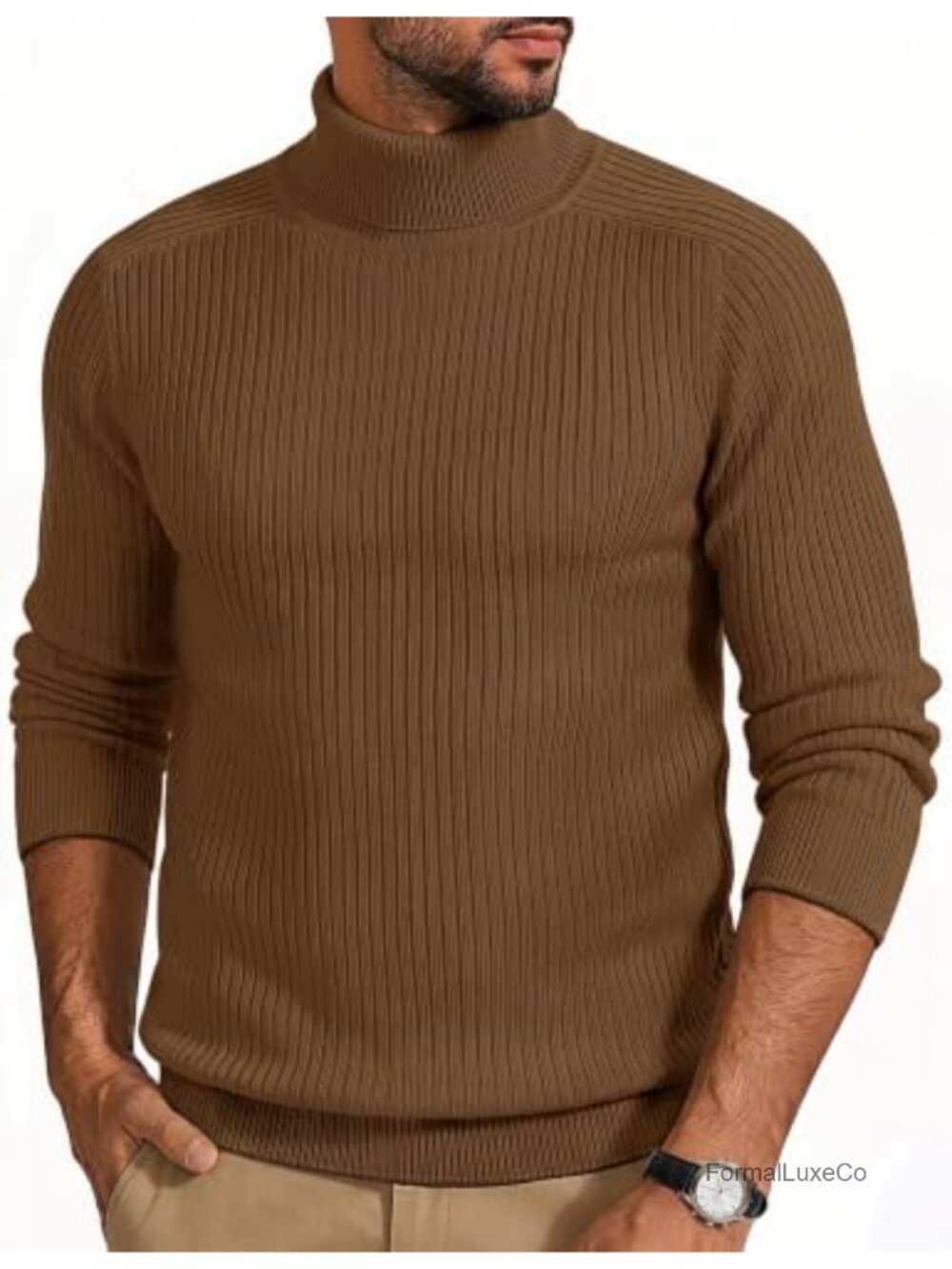 Cotrasen Mens Turtleneck Long Sleeve Pullover Sweater Ribbed Knit